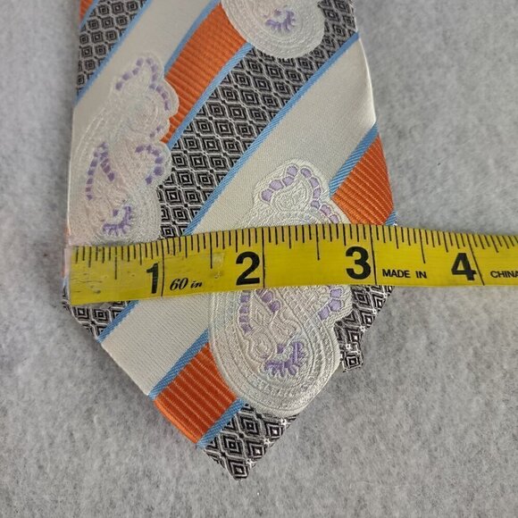 Karl Knox Men's White, Black, Orange, Purple Paisley 100% Microfiber Necktie - Picture 7 of 8